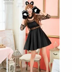 Lingeriecats Sexy 3 Pieces Cute Kitty Black Cat Sweet Costume Fancy Dress Halloween Outfit