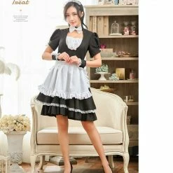 Lingeriecats Sexy Halloween Seductive French Maid 4 Piece Black And White Dress With Bowtie