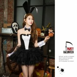 Anna Mu Lingeriecats Halloween Sexy Black Bunny 7 Piece Costume - Black Ear
