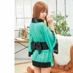 Anna Mu Lingeriecats Turkey Blue Base Black Edge Japanese Doll Kimono Costume Set Lingerie Set