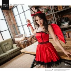 Anna Mu Costumes Lingeriecats Halloween Sexy Cute Hot Red Devil Demon 4-Pieces Costume For Girl - With Wings 12 Anna Mu Costumes Lingeriecats Halloween Sexy Cute Hot Red Devil Demon 4-Pieces Costume For Girl - With Wings