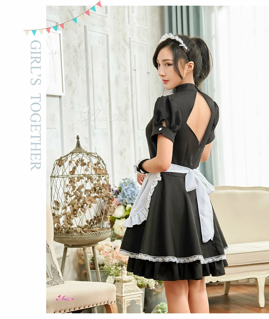 Lingeriecats Sexy Halloween Seductive French Maid 4 Piece Black And White Dress With Bowtie 3 Lingeriecats Sexy Halloween Seductive French Maid 4 Piece Black And White Dress With Bowtie