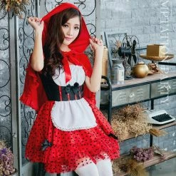 Anna Mu Costumes Lingeriecats Halloween Sexy Classical Deluxe Little Red Riding Hood 3 Piece Costume