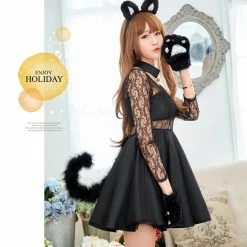 Lingeriecats Sexy 3 Pieces Cute Kitty Black Cat Sweet Costume Fancy Dress Halloween Outfit