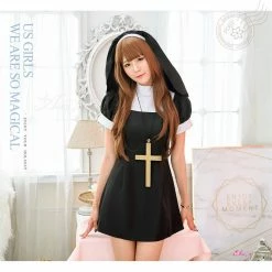 Chemise Lingeriecats Halloween Women Sexy Sister Nun Roleplay Holy Religious Fancy Dress Outfit Costume - Black