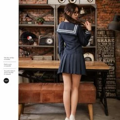 Anna Mu Lingeriecats Halloween Classic Blue School Student Girl Uniform With Red Tie In 3 Pieces. School Girl 8 Anna Mu Lingeriecats Halloween Classic Blue School Student Girl Uniform With Red Tie In 3 Pieces. School Girl