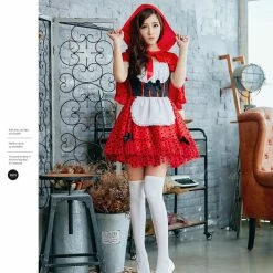 Anna Mu Costumes Lingeriecats Halloween Sexy Classical Deluxe Little Red Riding Hood 3 Piece Costume
