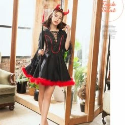 Costumes Lingeriecats Halloween Sexy Black Devil Demon Costume For Girl