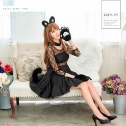 Lingeriecats Sexy 3 Pieces Cute Kitty Black Cat Sweet Costume Fancy Dress Halloween Outfit