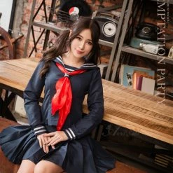 Anna Mu Lingeriecats Halloween Classic Blue School Student Girl Uniform With Red Tie In 3 Pieces. School Girl 9 Anna Mu Lingeriecats Halloween Classic Blue School Student Girl Uniform With Red Tie In 3 Pieces. School Girl