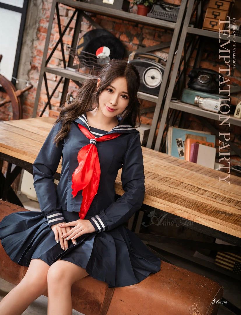 Anna Mu Lingeriecats Halloween Classic Blue School Student Girl Uniform With Red Tie In 3 Pieces. School Girl 4 Anna Mu Lingeriecats Halloween Classic Blue School Student Girl Uniform With Red Tie In 3 Pieces. School Girl