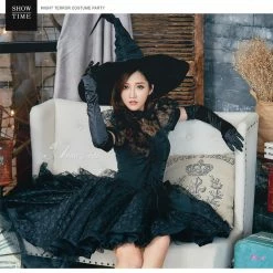 Anna Mu Lingeriecats Sexy Black Bewitching Women Halloween With Hat And Glove Costume Costumes