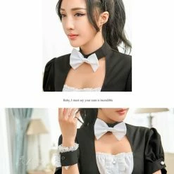 Lingeriecats Sexy Halloween Seductive French Maid 4 Piece Black And White Dress With Bowtie 12 Lingeriecats Sexy Halloween Seductive French Maid 4 Piece Black And White Dress With Bowtie