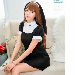 Chemise Lingeriecats Halloween Women Sexy Sister Nun Roleplay Holy Religious Fancy Dress Outfit Costume - Black