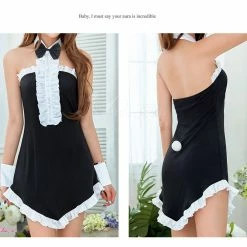 Anna Mu Lingeriecats Halloween Sexy Black Bunny 5 Piece Costume -White Ears