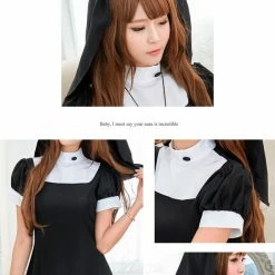 Chemise Lingeriecats Halloween Women Sexy Sister Nun Roleplay Holy Religious Fancy Dress Outfit Costume - Black