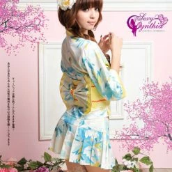 Wu Ya Cute Japanese Kimono Costume Flower Patterned Blue Costumes