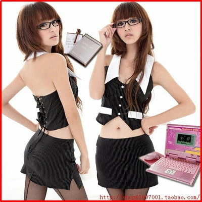 Wu Ya Costumes Hot Sexy Secretary Black Costume Cosplay 2 Pieces Outfit 1 Wu Ya Costumes Hot Sexy Secretary Black Costume Cosplay 2 Pieces Outfit