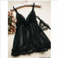 Wu Ya Sexy Black Flower See-Through Babydoll Lingerie