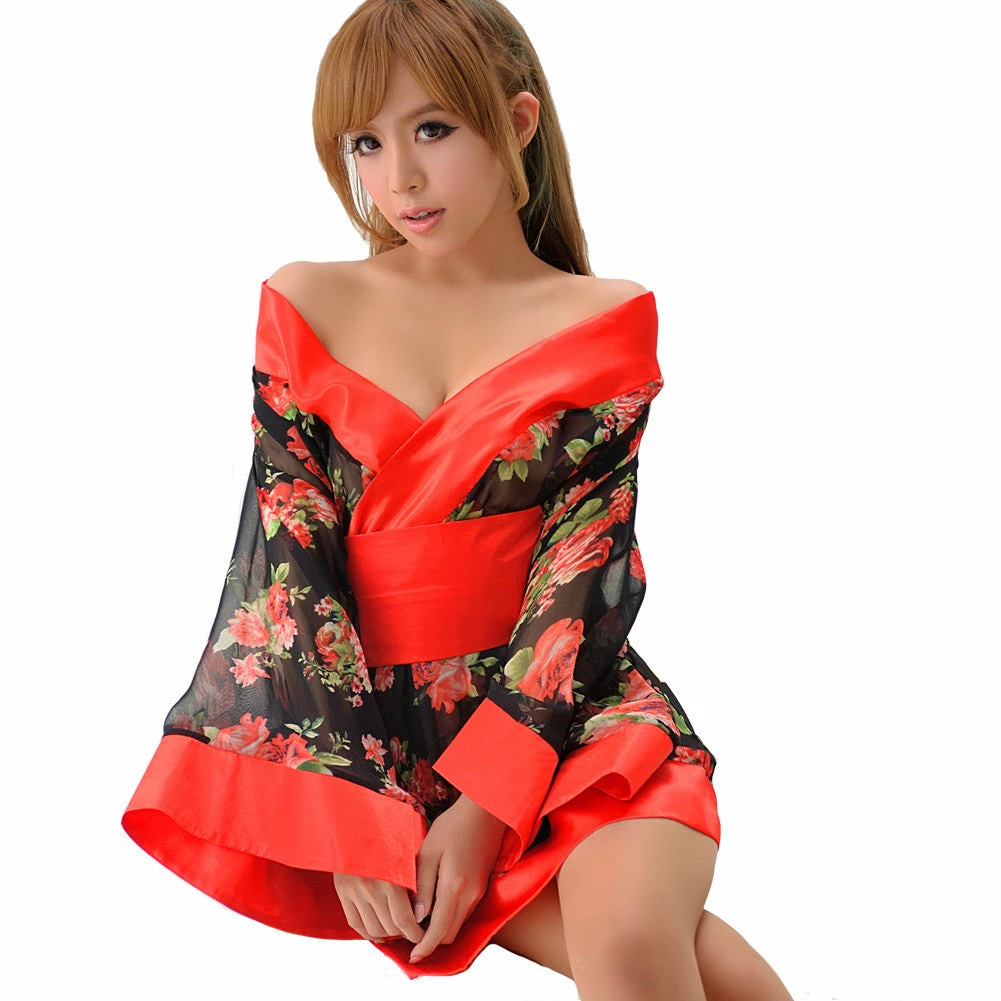 Anna Mu LINGERIECATS Hibiscus Red 3pcs Japanese Kimono Cosplay Costume Set Lingerie Set 1 Anna Mu LINGERIECATS Hibiscus Red 3pcs Japanese Kimono Cosplay Costume Set Lingerie Set