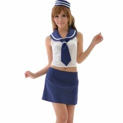 Anna Mu Costumes LINGERIECATS Navy Blue White Lace-up Sexy Back 4pcs Sailor Costume …