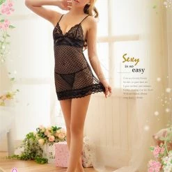 Anna Mu Lingeriecats Sexy Polka Dot 2 Pcs Mesh Babydoll Babydoll Lingerie