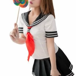 Anna Mu LINGERIECATS Sexy Black ? White School Girl Uniform Cosplay Costume Set (Free Sport Pant Gift) Costumes