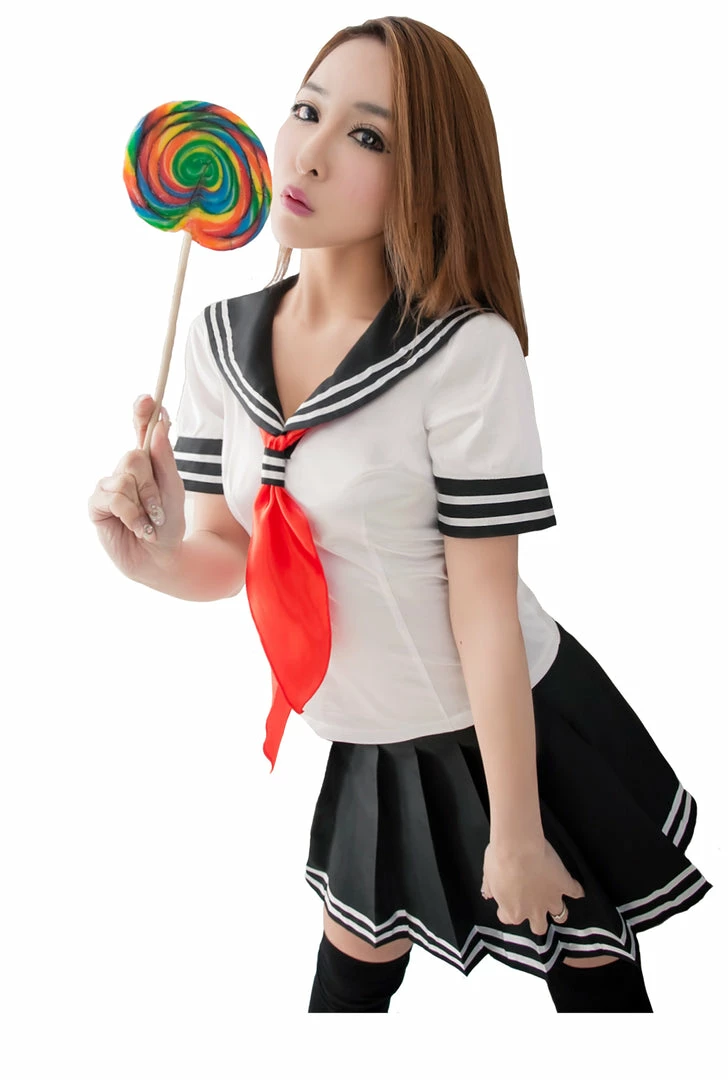 Anna Mu LINGERIECATS Sexy Black ? White School Girl Uniform Cosplay Costume Set (Free Sport Pant Gift) Costumes 2 Anna Mu LINGERIECATS Sexy Black ? White School Girl Uniform Cosplay Costume Set (Free Sport Pant Gift) Costumes