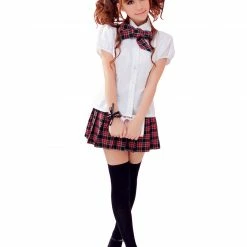 Anna Mu Costumes LINGERIECATS White Shirt Cottish Pattern Short Skirt 3pcs School Sweet Heart Cosplay Costume Set (Free Sport Pant Gift)