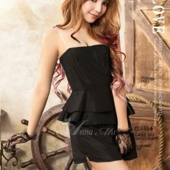 Anna Mu Lingeriecats Sexy Eye Catching Mysterios Cosplay Black Dinner Dress Chemise