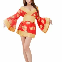 Anna Mu LINGERIECATS Sexy Golden Rose 3pcs Japanese Kimono Cosplay Costume Set Lingerie Set