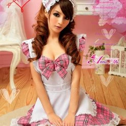Anna Mu (Discn't) Lingeriecats Sexy Cherry Pie Sweet Heart Maid Outfit Cosplay Costume Set Lingerie Set