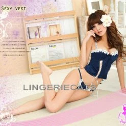 Anna Mu Romantic Rayon Zipper Front Corset Set Lingerie Set