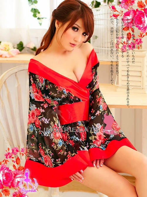 Anna Mu LINGERIECATS Brand Love Blossom Red And Black Kimono 2 Pcs Costume 8 Anna Mu LINGERIECATS Brand Love Blossom Red And Black Kimono 2 Pcs Costume