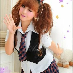 Anna Mu Lingeriecats Sexy Youthful Frisky School Daring Uniform Cosplay Costume Set
