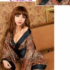 Anna Mu Lingeriecats Sexy Glamorous Leopard Japanese Kimono Outfit Cosplay Costume Set Lingerie Set