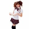 Anna Mu Costumes LINGERIECATS White Shirt Cottish Pattern Short Skirt 3pcs School Sweet Heart Cosplay Costume Set (Free Sport Pant Gift)