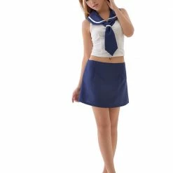 Anna Mu Costumes LINGERIECATS Navy Blue White Lace-up Sexy Back 4pcs Sailor Costume …