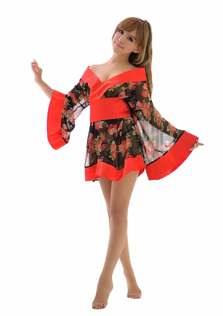 Anna Mu LINGERIECATS Hibiscus Red 3pcs Japanese Kimono Cosplay Costume Set Lingerie Set 3 Anna Mu LINGERIECATS Hibiscus Red 3pcs Japanese Kimono Cosplay Costume Set Lingerie Set