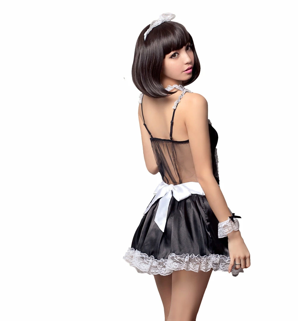 Anna Mu LINGERIECATS Black With White Lace 5pcs Sexy Maid Cosplay Costume Set (Free Sport Pant Gift) 4 Anna Mu LINGERIECATS Black With White Lace 5pcs Sexy Maid Cosplay Costume Set (Free Sport Pant Gift)