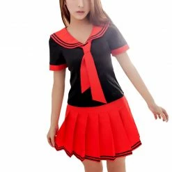 Anna Mu LINGERIECATS Black ? Red School Girl Uniform Cosplay Costume Set (Free Sport Pant Gift)