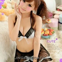 Anna Mu 3 Pcs Cutie Polka Dots Maid Bikini Top Set Lingerie Set