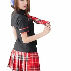 Anna Mu Costumes LINGERIECATS Black Red Scottish Pattern School Girl Uniform Cosplay Costume