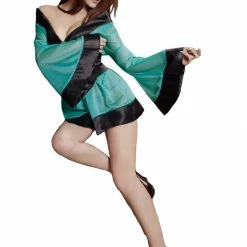 Anna Mu Lingerie Set LINGERIECATS Turkey Blue Base Black Edge Japanese Doll Kimono Costume Set