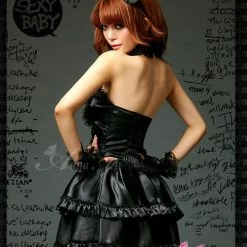 Anna Mu Chemise Lingeriecats Sexy Midnight Diva Classic Black Artificial Leather Party Dress