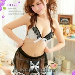 Anna Mu 3 Pcs Cutie Polka Dots Maid Bikini Top Set Lingerie Set