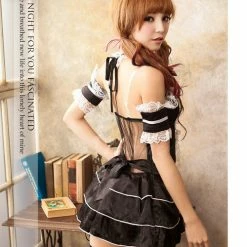 Anna Mu Costumes Lingeriecast Sexy Black Maid Costume 9 Pcs