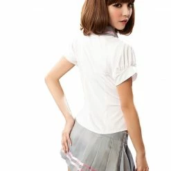 Anna Mu LINGERIECATS Sexy Grey Pinky 2pcs School Girl Uniform Cosplay Costume Set Lingerie Set