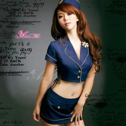 Anna Mu Lingeriecats Sexy Navy Blue Sky Lover Flight Attendant Costume