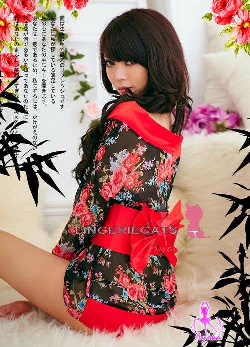 Anna Mu LINGERIECATS Brand Love Blossom Red And Black Kimono 2 Pcs Costume 3 Anna Mu LINGERIECATS Brand Love Blossom Red And Black Kimono 2 Pcs Costume